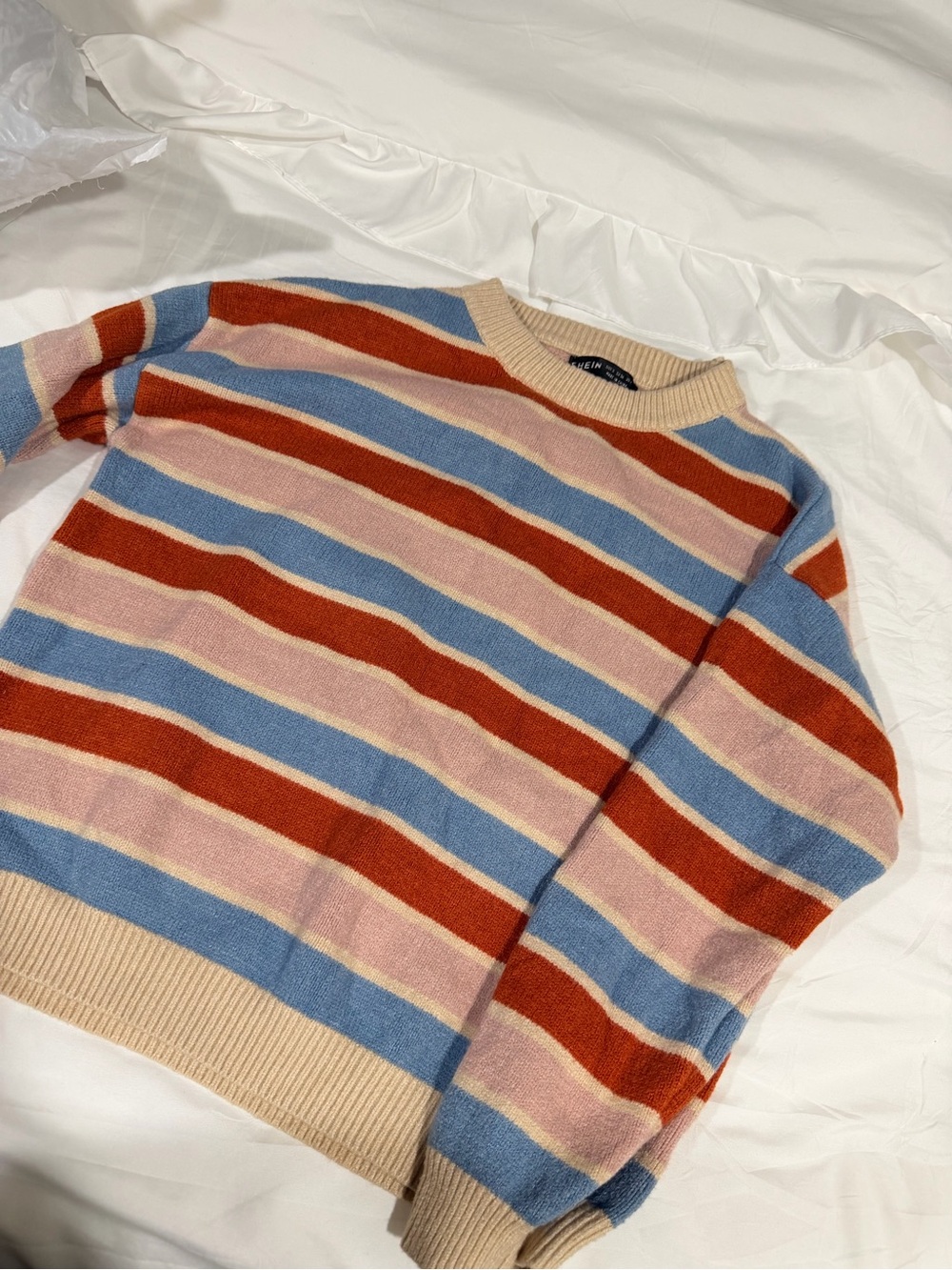 SHEIN Crewneck Sweater in Blue, Pink & Rust